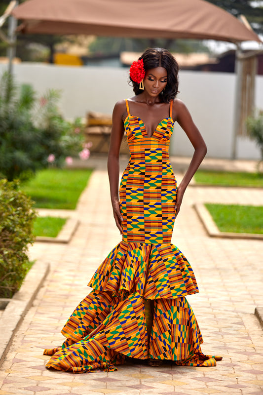 Golden Ajua royal kente gown - TrueFond